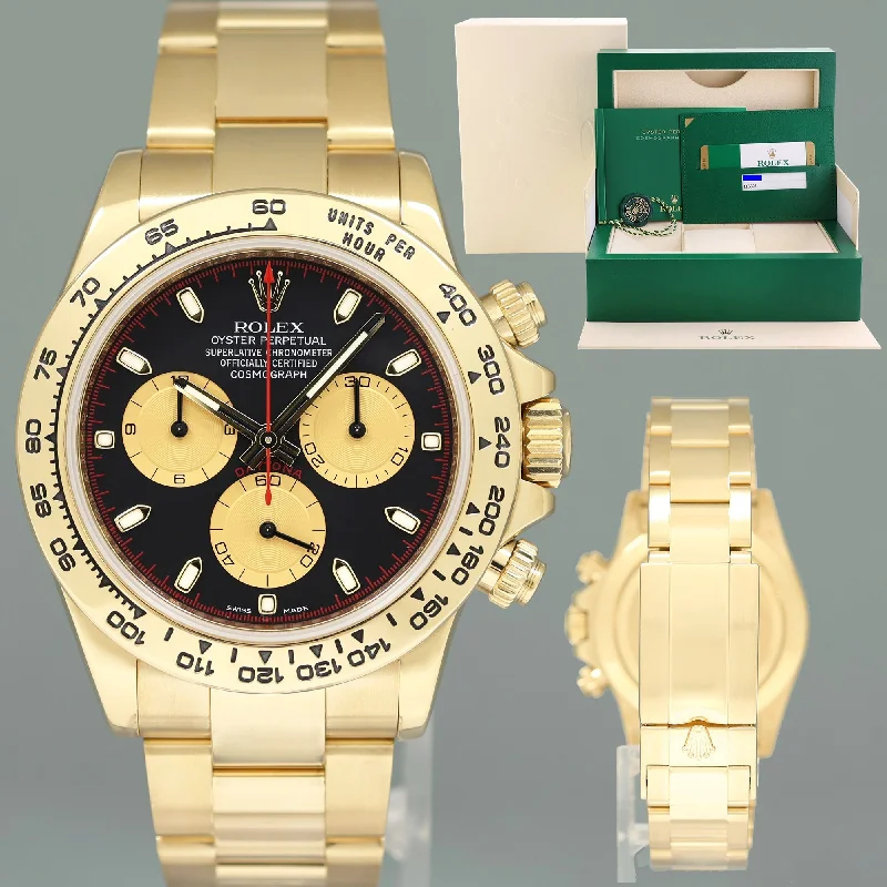 Women's Rolex Solar Powered Watches-MINT PAPERS Rolex Daytona 116508 Black Paul Newman Yellow Gold Chrono Watch Box