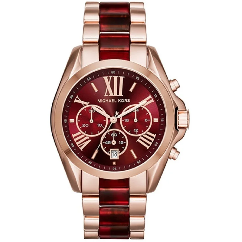 Women's Chronograph Watches with Vintage Inspiration-Michael Kors Women's MK6270 Bradshaw Chronograph Red and Rose-Tone Stainless steel and Acetate Watch
