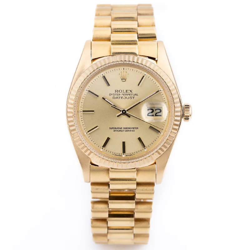 men's Rolex watches with Roman numerals -​Rolex DateJust 36 | REF. 1601/8 | Gold Dial | 18k Yellow Gold | Rolex Service Papers