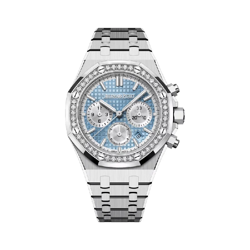 Men's Audemars Piguet High-End Style Watches-Audemars Piguet Royal Oak Chronograph 26715ST.ZZ.1356ST.01 Stainless Steel Diamond Bezel Light Blue Dial