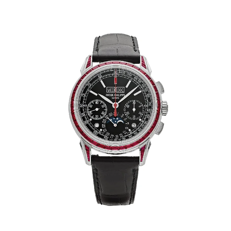 Men's Patek Philippe Watches with Altimeter Calibration-Patek Philippe Grand Complications  5271/12P-001 Perpetual Calendar  Platinum Black Dial Ruby Bezel