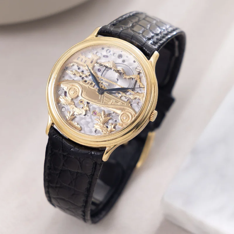 Men's Audemars Piguet Square Case Style Watches-Audemars Piguet "Skeleton" Dress Watch with Mercedes Automotive Motif Ref. 14677