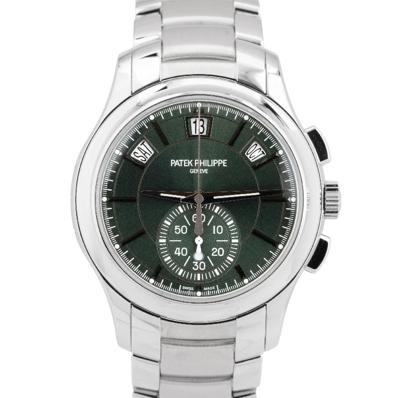 Patek Philippe Thick Case Style Watches for Women-NEW 2022 PAPERS Patek Philippe GREEN Flyback Complications Annual 5905/1A-001