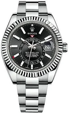 men's Rolex watches with open-heart design -​Rolex - Sky Dweller 42mm- Stainless Steel and White Gold - Fluted Bezel