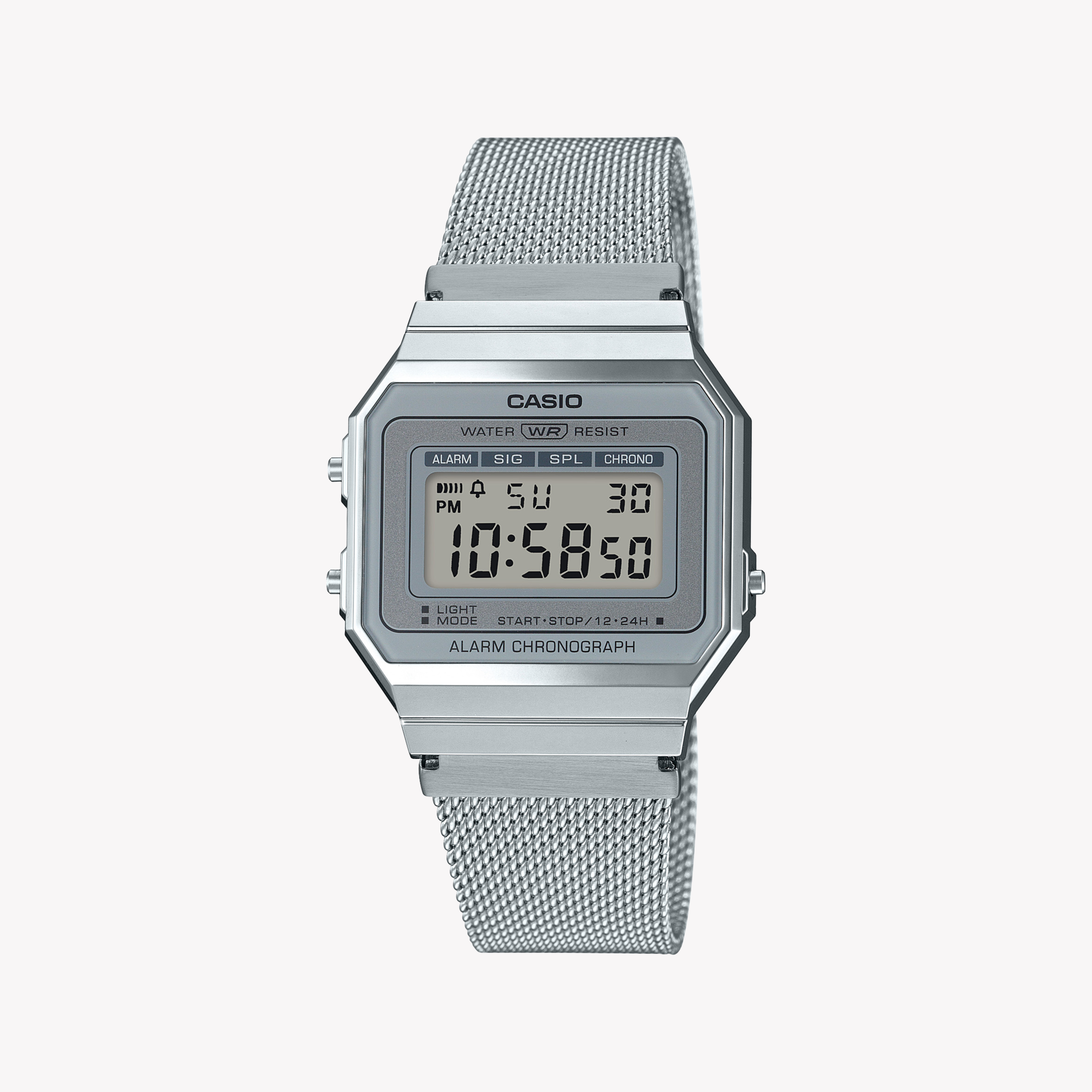 Men's Digital Watches with Advanced Navigation-Casio Unisex Silver Resin Watch, Stainless Steel Band | A700WM-7ADF
