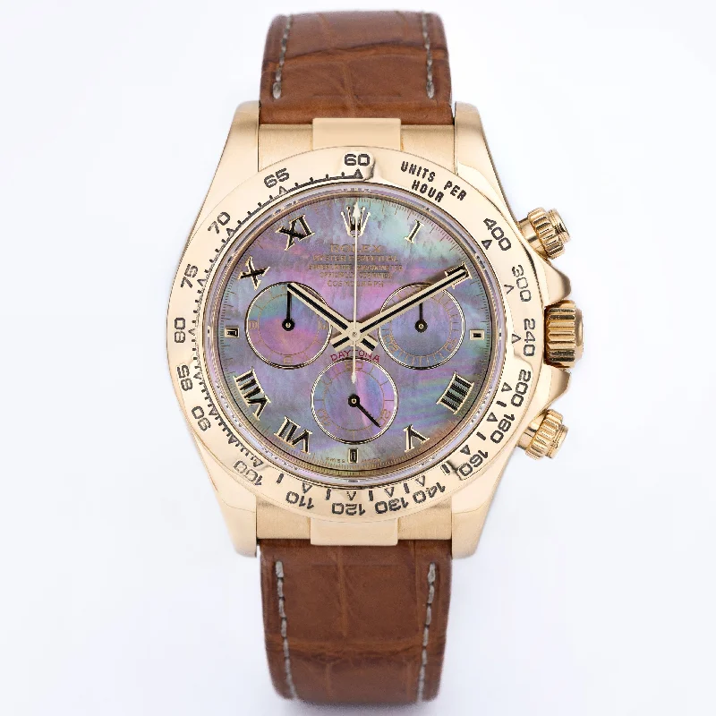 men's Rolex watches with perpetual calendar -​Rolex Daytona | REF. 116518 | Black Mother of Pearl Dial | Box & Papers | 18k Yellow Gold