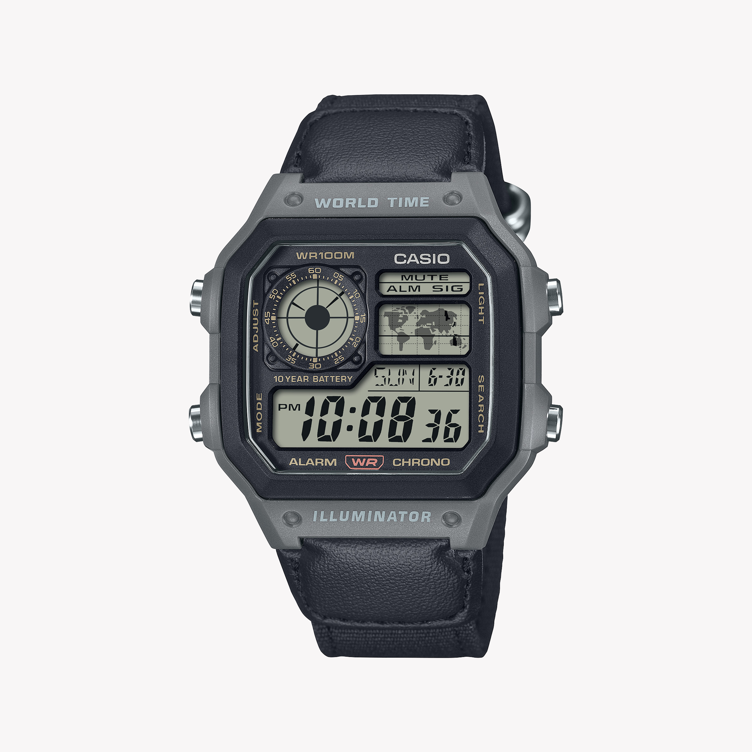 Men's Digital Watches with Laser Engraving-Casio Men's Silver Digital Watch, Black Leather Band | AE-1200WHUB-8AVEF