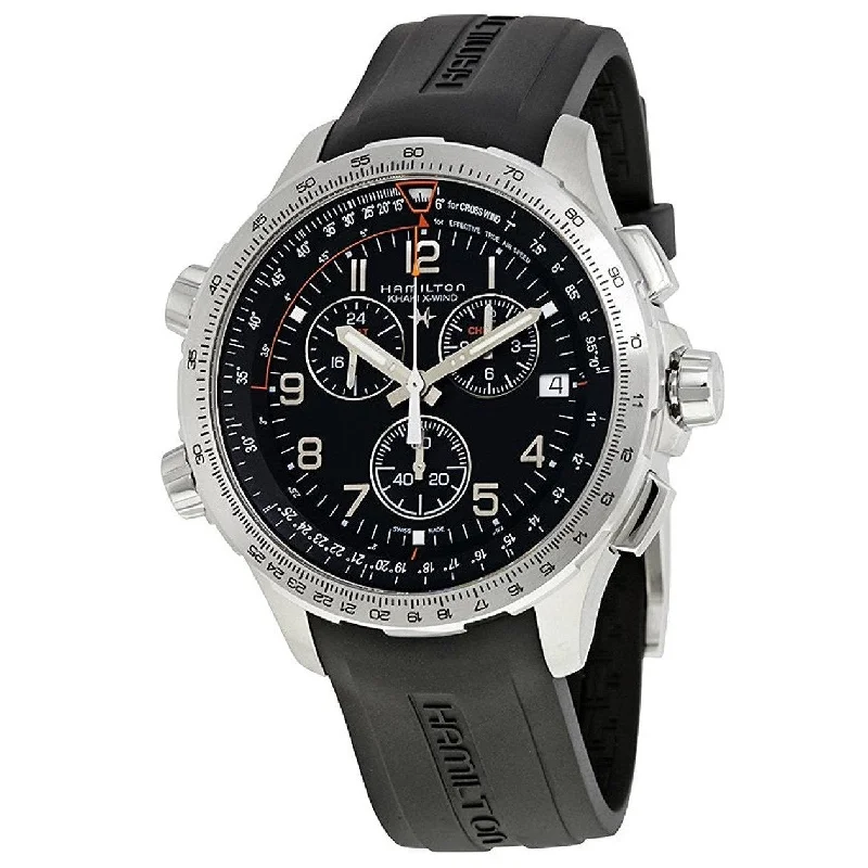 Men's Chronograph Watches with Aviation Theme-Hamilton Men's H77912335 Khaki X-Wind Chronograph, GMT and Time Zone Black Rubber Watch