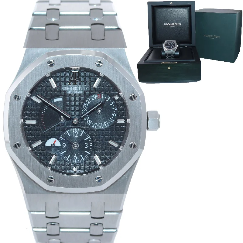 Women's Audemars Piguet Anniversary Design Watches-Audemars Piguet AP Royal Oak 39 Dual Time Power Reserve Black 26120 Watch Box
