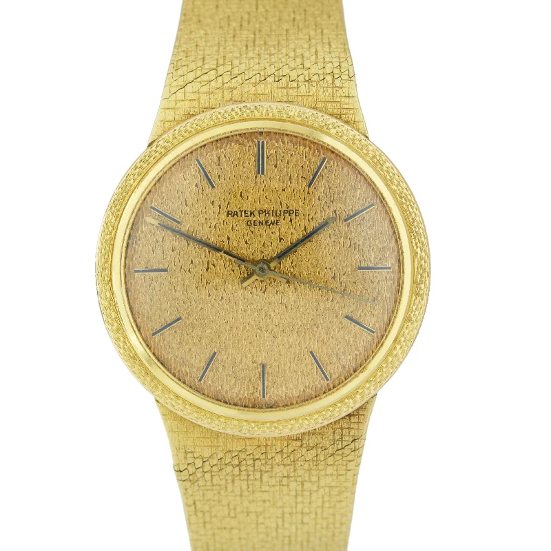 Patek Philippe Christmas Gift Watches for Women-Vintage Patek Philippe Back Wind 35mm Automatic 3569 18K Yellow Gold Mesh Watch