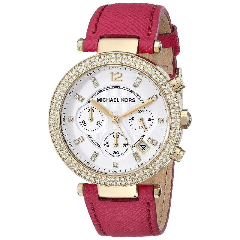 Women's Chronograph Watches for Special Occasions-Michael Kors Women's MK2297 Parker Chronograph Crystal Pink Leather Watch