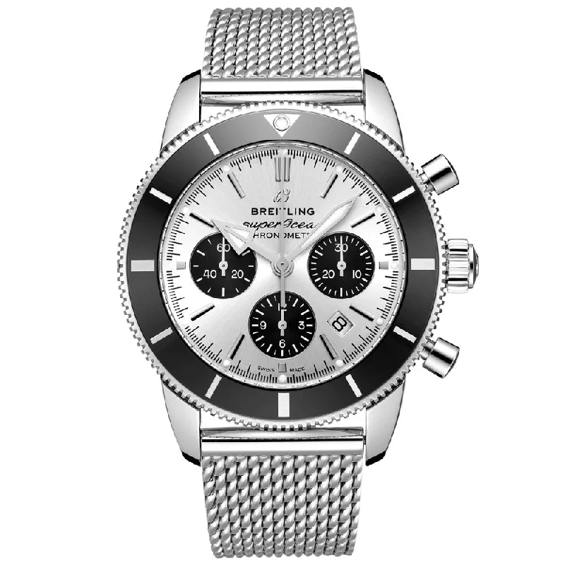 Women's Chronograph Watches with Special Edition-Breitling Superocean Heritage B01 Chronograph 44mm Silver Dial Automatic Gents Watch AB0162121G1A1