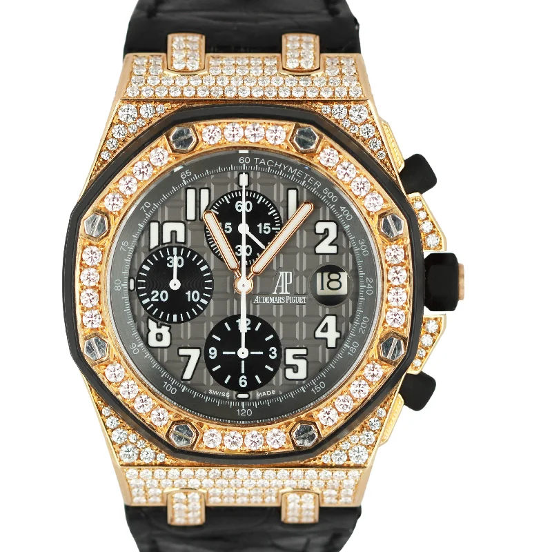 Audemars Piguet Analog Watches for Women-Audemars Piguet Royal Oak Offshore 18k Rose Gold 3.10ctw Gray 42mm 25940OK Watch