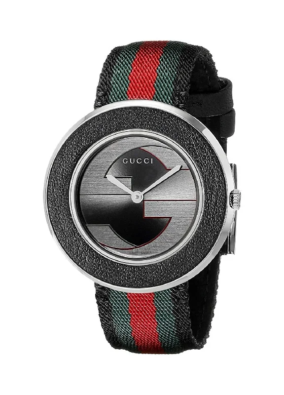 Women's Chronograph Watches for Retro Charm-Gucci Women's YA129444 U-Play Green red and black Nylon Watch
