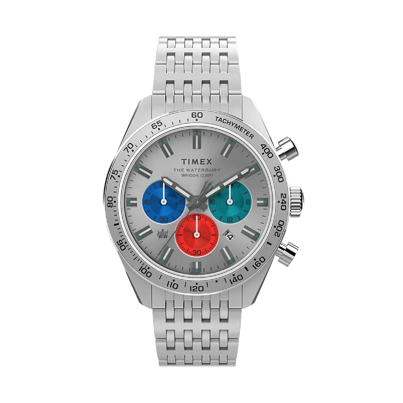 Men's Chronograph Watches with Advanced Navigation-Waterbury Dive Chronograph 41mm Stainless Steel Band