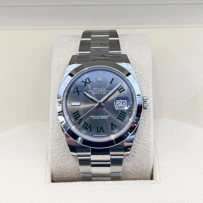 men's Rolex watches with honeycomb dial -​Rolex Datejust41 41mm 'Wimbledon' Steel Slate Dial Numeral Markers 2024 Ref m126300-0013 (#866)