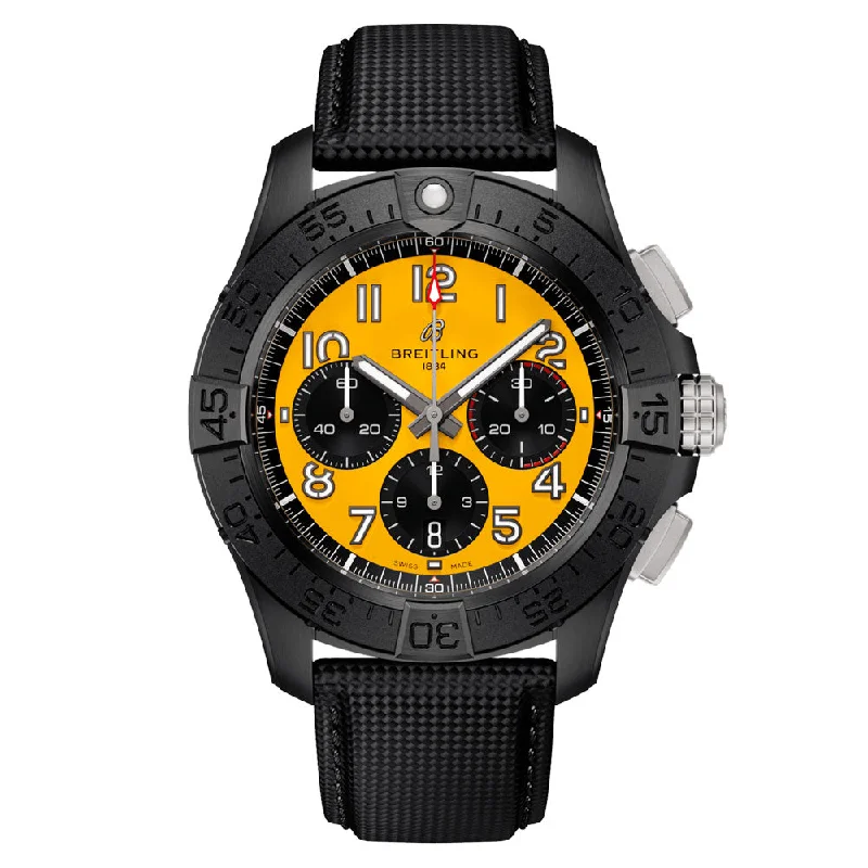 Women's Chronograph Watches for Collectors-Breitling Avenger B01 Chronograph 44mm Night Mission Yellow Dial Ceramic Automatic Gents Watch SB0147101I1X2