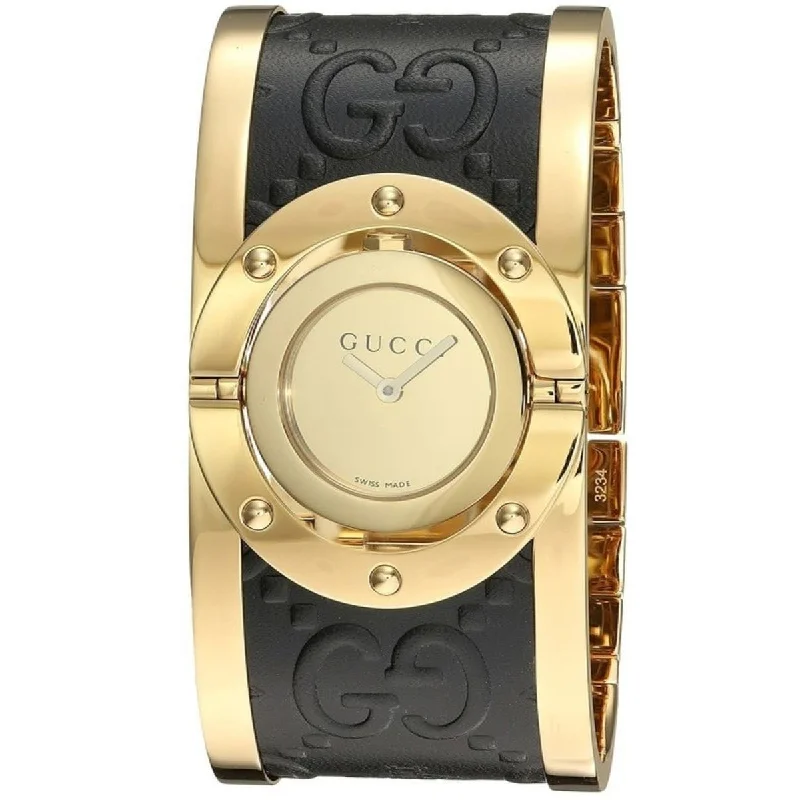 Women's Chronograph Watches for Collectors-Gucci Women's YA112444 Twirl Two-Tone Stainless Steel with Black Guccissima and Leather Watch