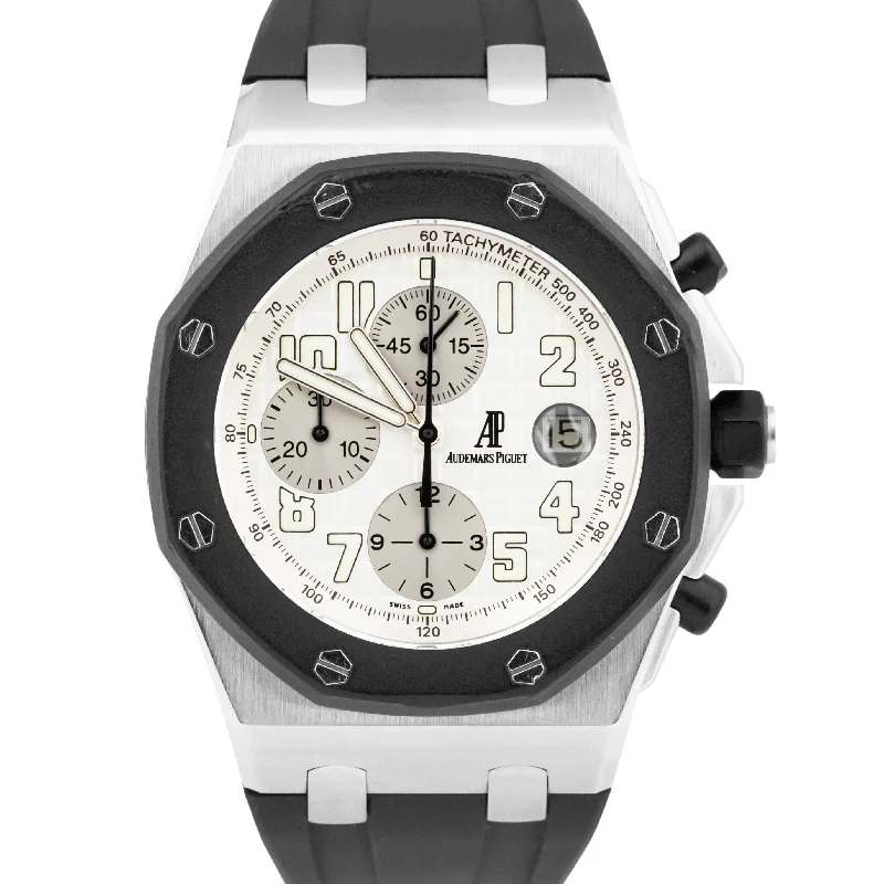 Women's Audemars Piguet Quartz Movement Style Watches-Audemars Piguet Royal Oak Offshore Chronograph Steel White 42mm Rubber 25940SK