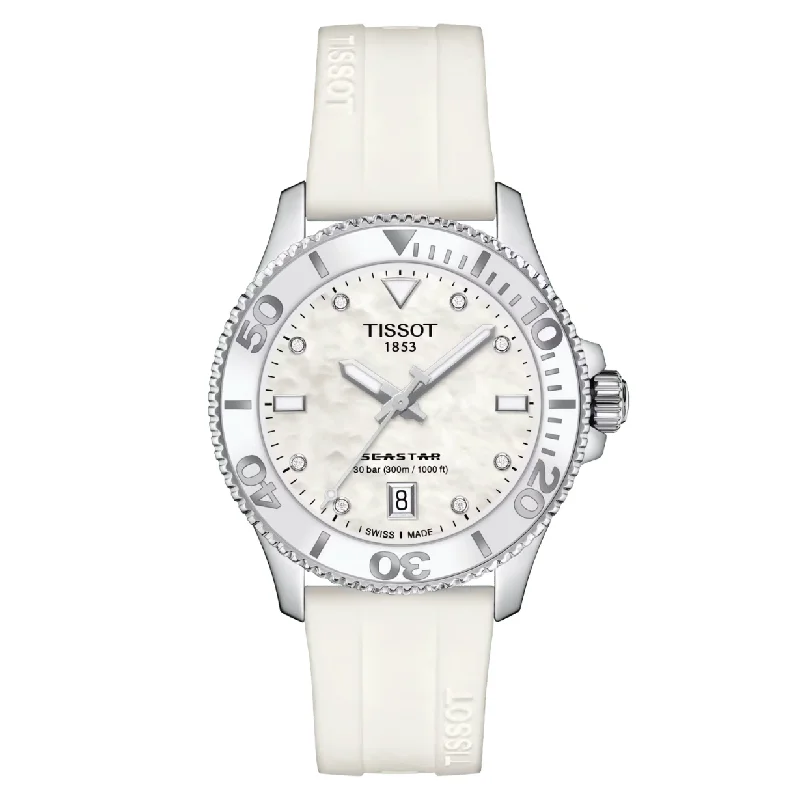 Women's Heritage Watches with Tactical Design-Tissot T-Sport White Mother-Of-Pearl Dial Women 36mm