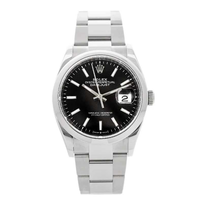 men's Rolex watches with jumping hour display -​Rolex Datejust 36 Stainless Steel Black Dial 36mm 126200 Smooth Oyster Full Set