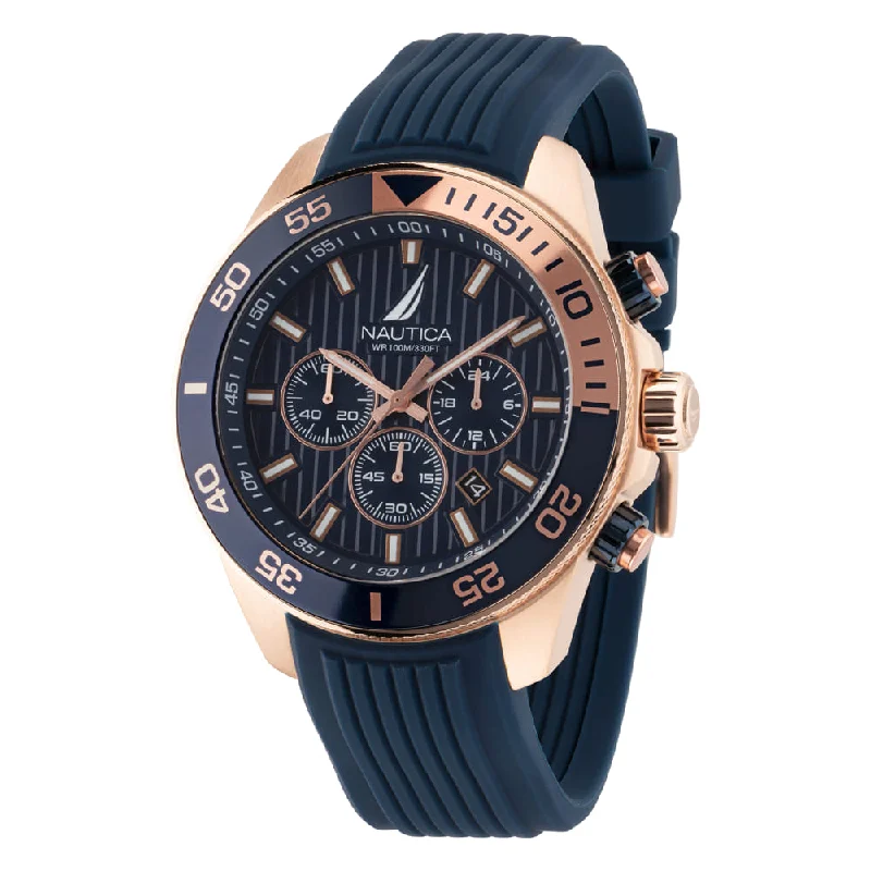 Women's Chronograph Watches with Pilot's Watch Design-Nautica One Blue Dial Round Case Quartz Analog Men Watch