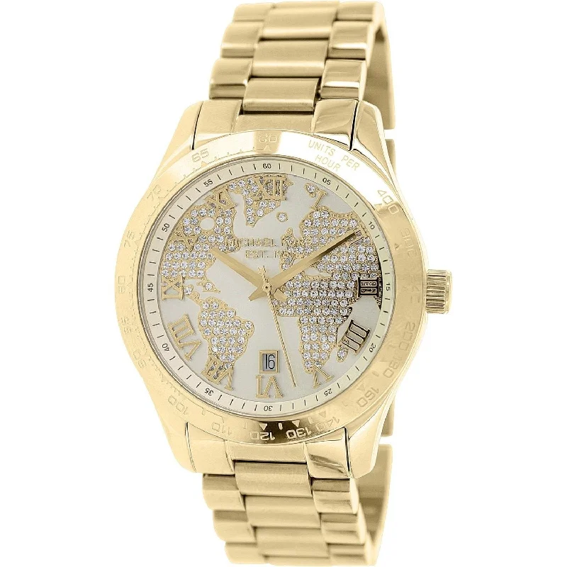 Women's Chronograph Watches with Pilot's Watch Design-Michael Kors Women's MK5959 Layton Crystal Map Gold-Tone Stainless Steel Watch