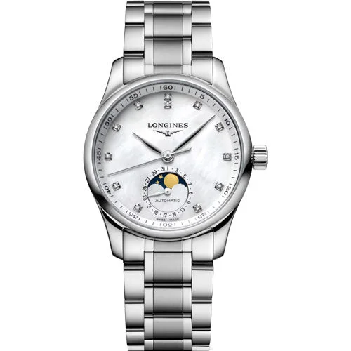 Women's Pilot Watches with Birthday Style Inspiration-Longines Master Collection White Mother-Of-Pearl Dial Women 34mm