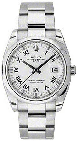 White dial black Roman numerals with silver index hour markers