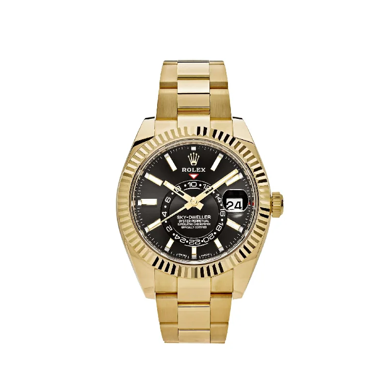 men's Rolex watches with enamel dial -​Rolex Sky-Dweller 336938 Yellow Gold Black Dial