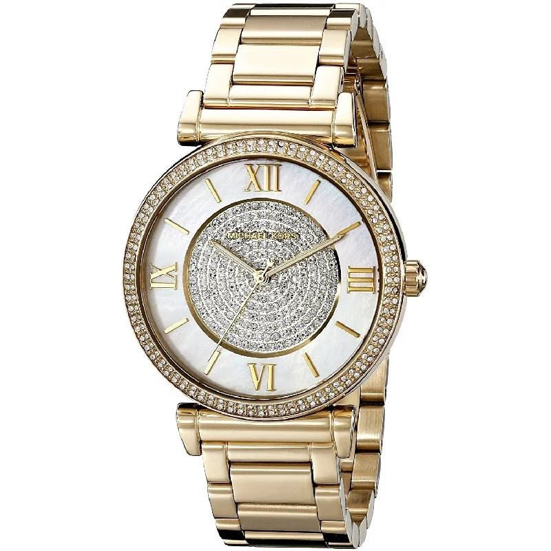 Women's Chronograph Watches with Dual Time Zones-Michael Kors Women's MK3332 Catlin Gold-Tone Stainless Steel Watch