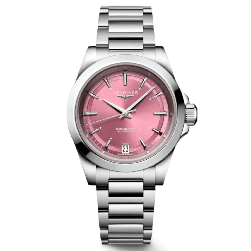Women's Pilot Watches for Travelers-Longines Conquest Sunray Pink Dial Men 34mm