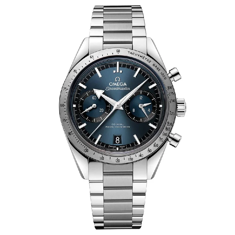 Women's Chronograph Watches with Compass Calibration-OMEGA Speedmaster '57 Chronograph 40.5mm Blue Dial Manual Wound Gents Watch 33210415103001