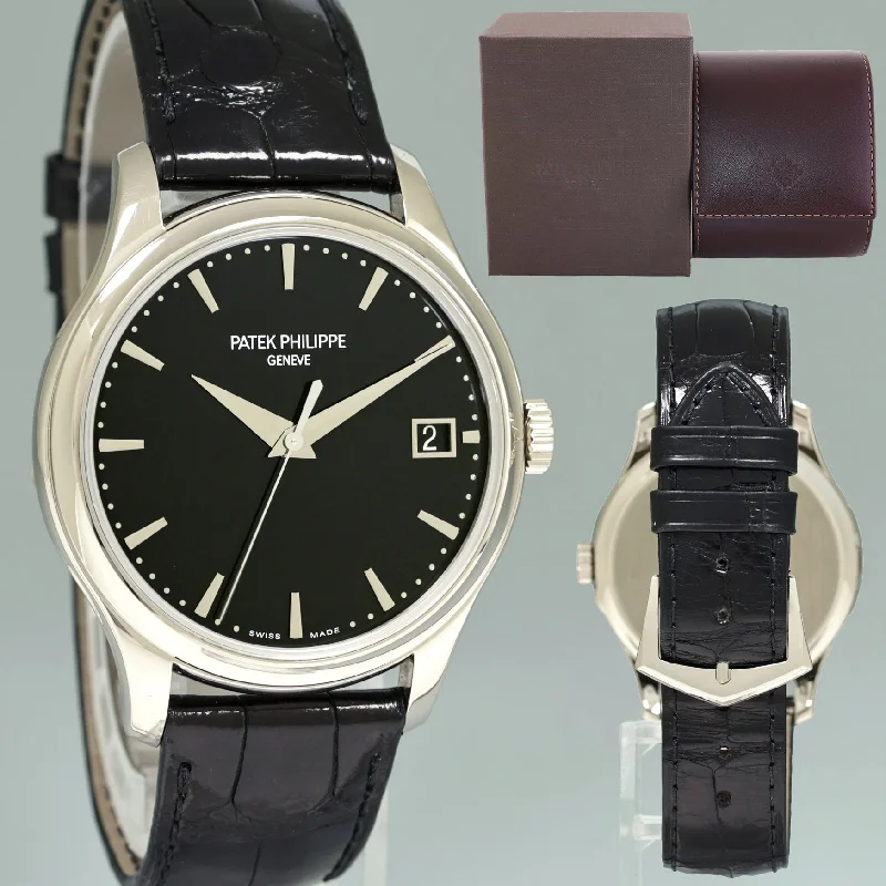 Patek Philippe Automatic Wind Style Watches for Women-2020 MINT Patek Philippe Calatrava 5227G 39mm White Gold Leather Black Dial Watch