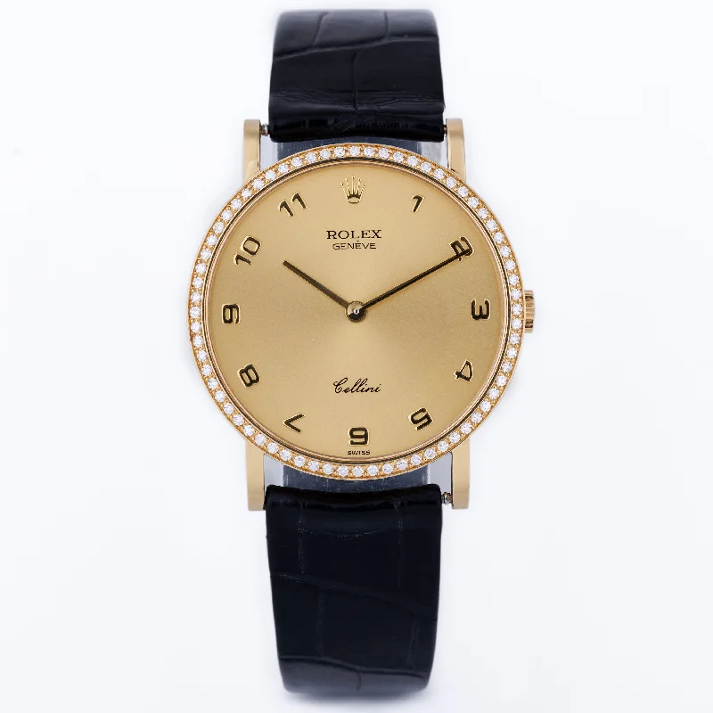 How to clean Rolex Cerachrom bezel on men's watches -Rolex Cellini | REF. 5114 | Diamond Bezel | Manual Wind | 18k Yellow Gold | 32.5mm | 1995
