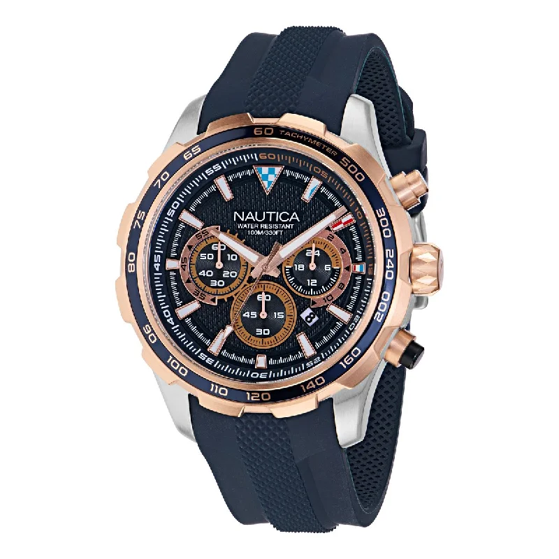 Women's Chronograph Watches for Humidity Monitoring-Nautica NST Blue Dial Round Case Quartz Analog Men Watch
