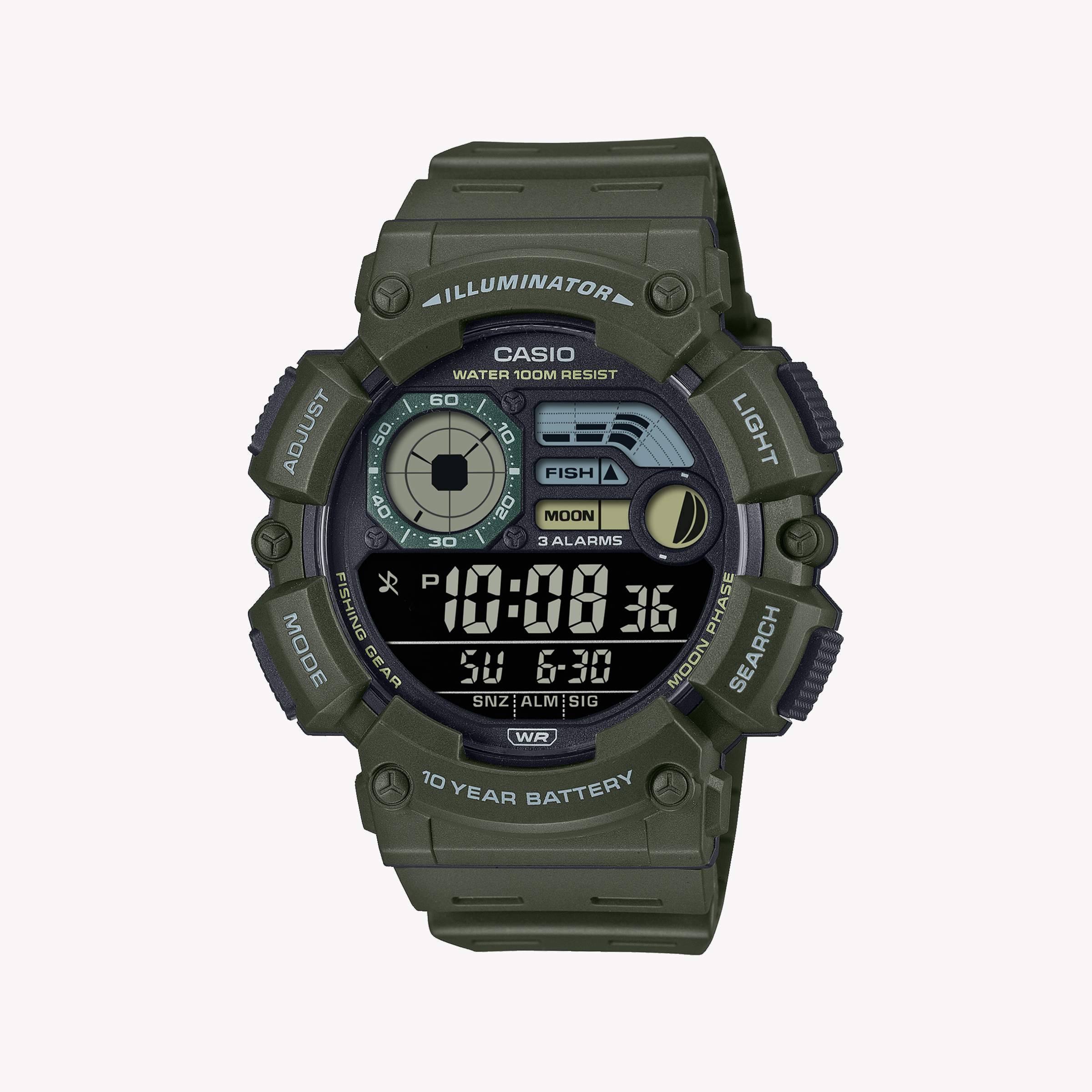 Men's Digital Watches for Radio Communication-Casio Men's Green Resin Watch, Digital Dial | WS-1500H-3BVDF