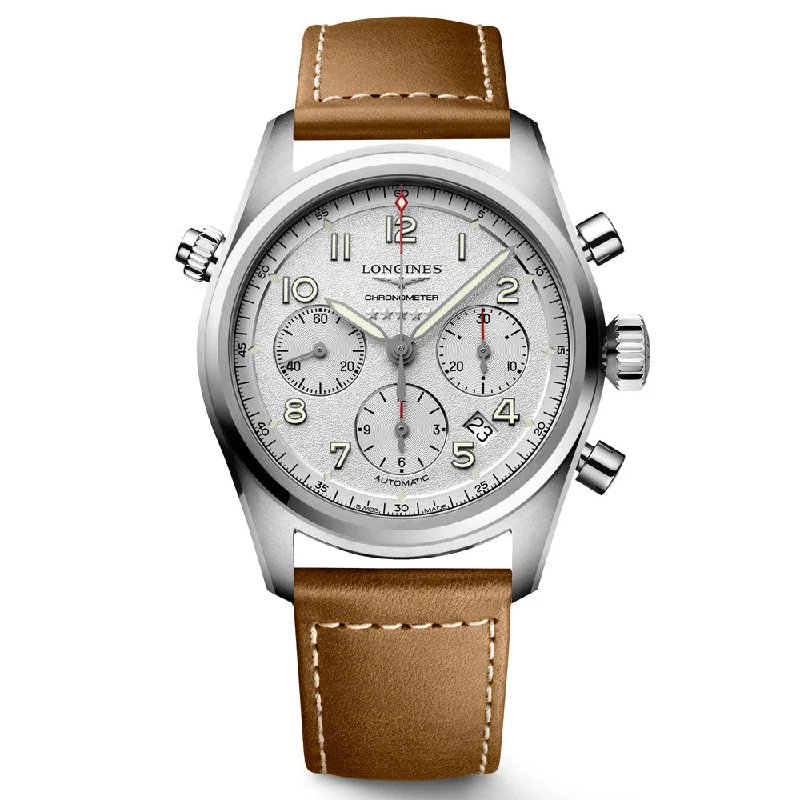 Women's Chronograph Watches for Adventure Seekers-Longines Spirit 42mm Silver Dial Automatic Chronograph Gents Watch L3.820.4.73.2