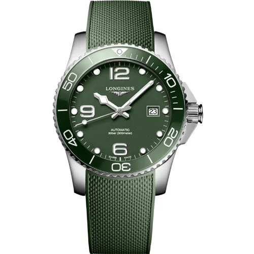 Women's Pilot Watches with Heart Rate Monitoring-Longines Hydroconquest Green Matt Dial Men 41mm