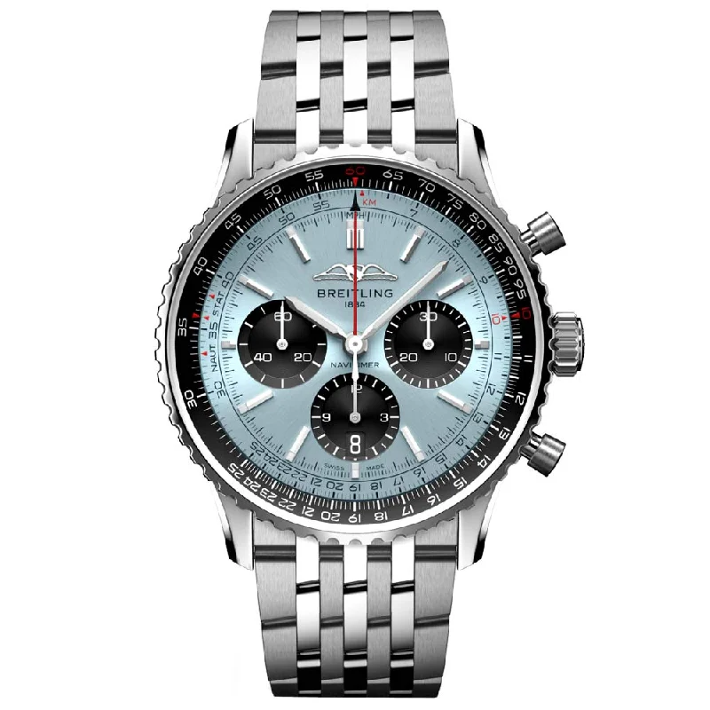 Women's Chronograph Watches for Emergency Signaling-Breitling Navitimer B01 Chronograph 43mm Ice Blue Dial Automatic Gents Watch AB0138241C1A1