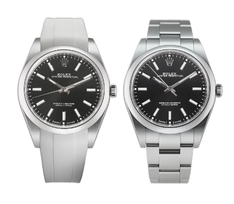 men's Rolex watches with stainless steel bands -​39mm No-Date Steel Black Dial on RubberB Box and Papers 2018