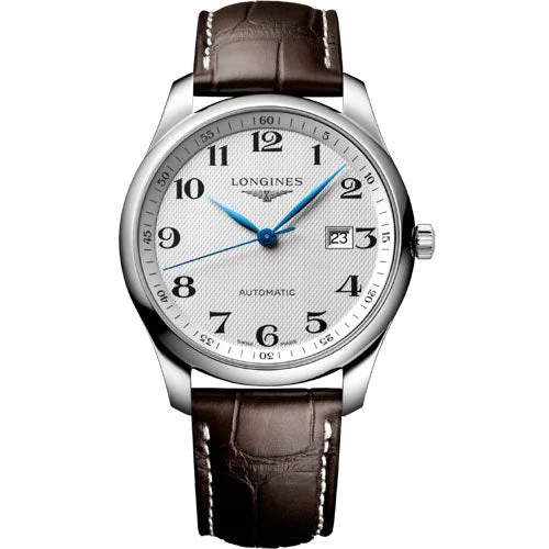 Women's Pilot Watches with Large Case Size-Longines Master Collection Silver Barleycorn Dial Men 42mm