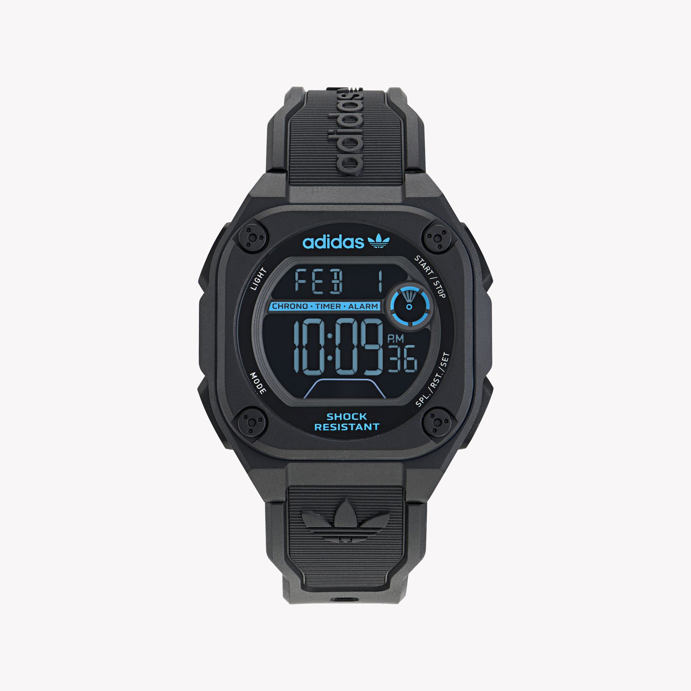 Men's Digital Watches with UV Sensor-ADIDAS Unisex Black Rubber Digital Watch | AOST23571