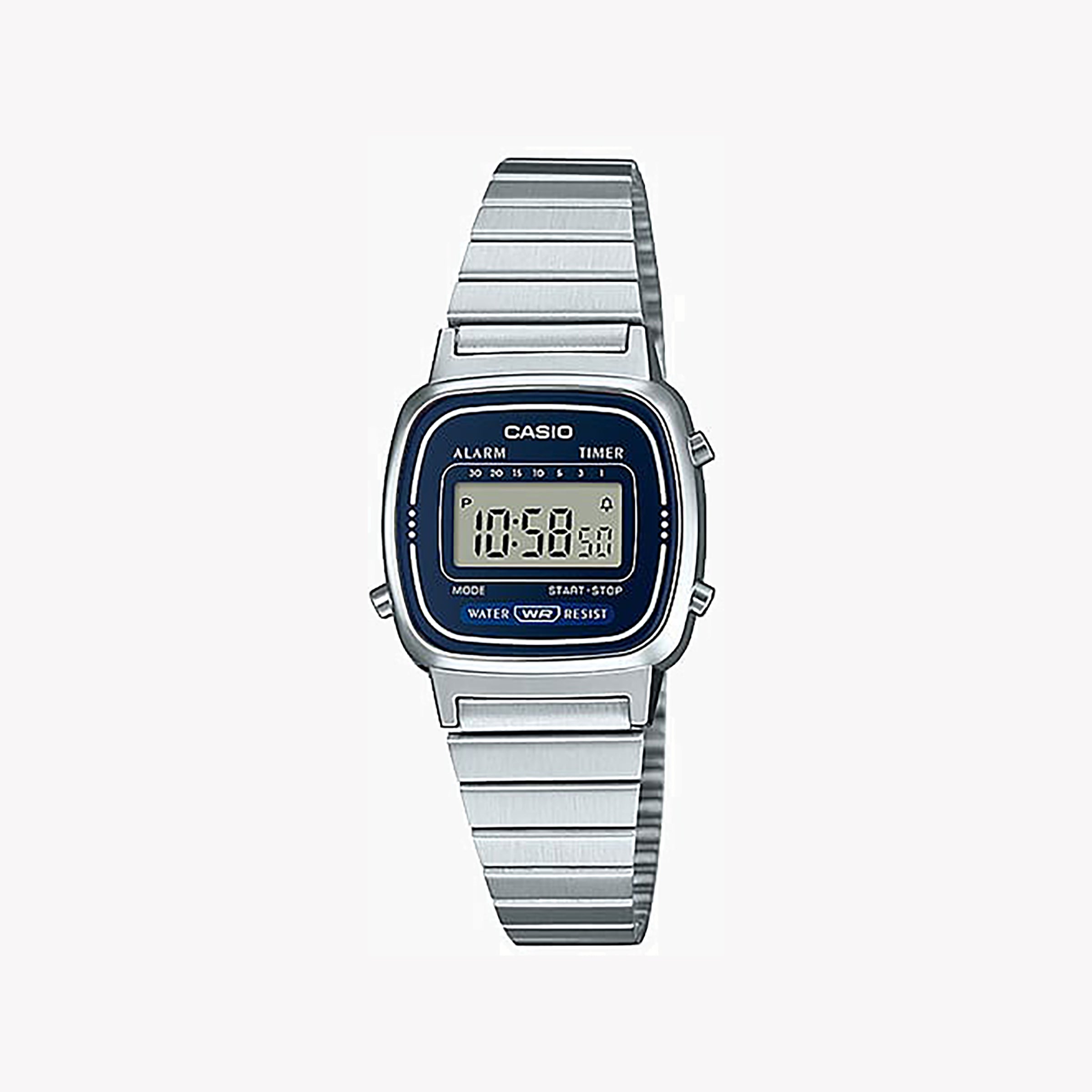 Men's Digital Watches with Advanced Materials-Casio Unisex Silver Resin Watch, Stainless Steel Band | LA670WA-2DF