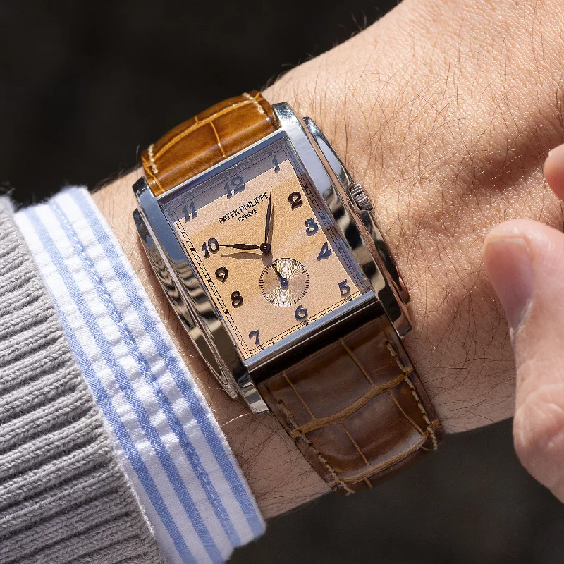 Men's Patek Philippe Watches with Special Editions-Patek Philippe Gondolo Salmon Breguet Dial with Original Certificate of Origin in 18K White Gold Ref. 5124G