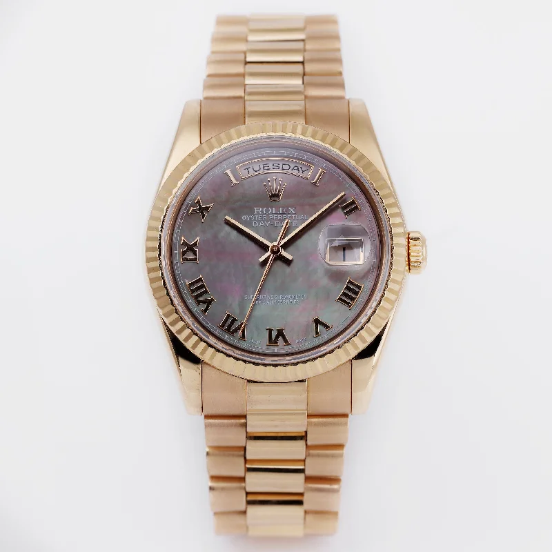 men's Rolex watches with tuxedo dial -​Rolex Day-Date | REF. 118235 | Black Mother of Pearl Dial | 18k Rose Gold | 2000-2001
