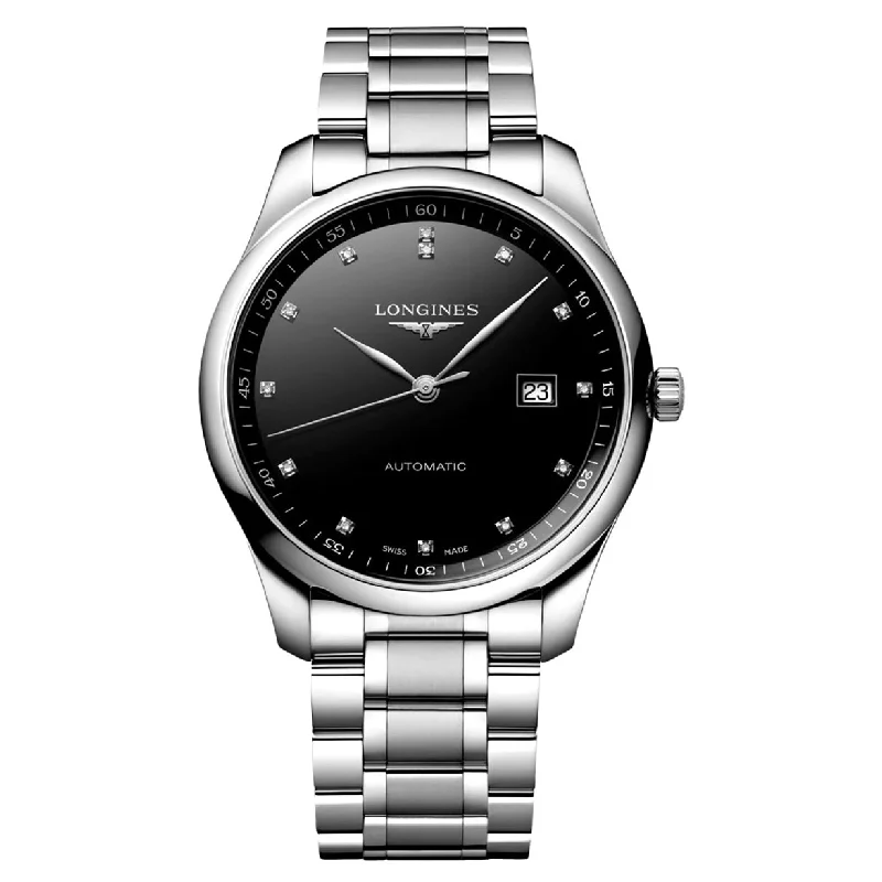 Women's Pilot Watches with Thin Case Profile-Longines Master Collection Black Lacquered Polished Dial Men 42mm