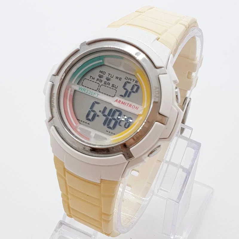 Women's Pilot Watches with Minimalist Style-Vintage White Armitron Sports Watch for Women | Chrono Digital Watch