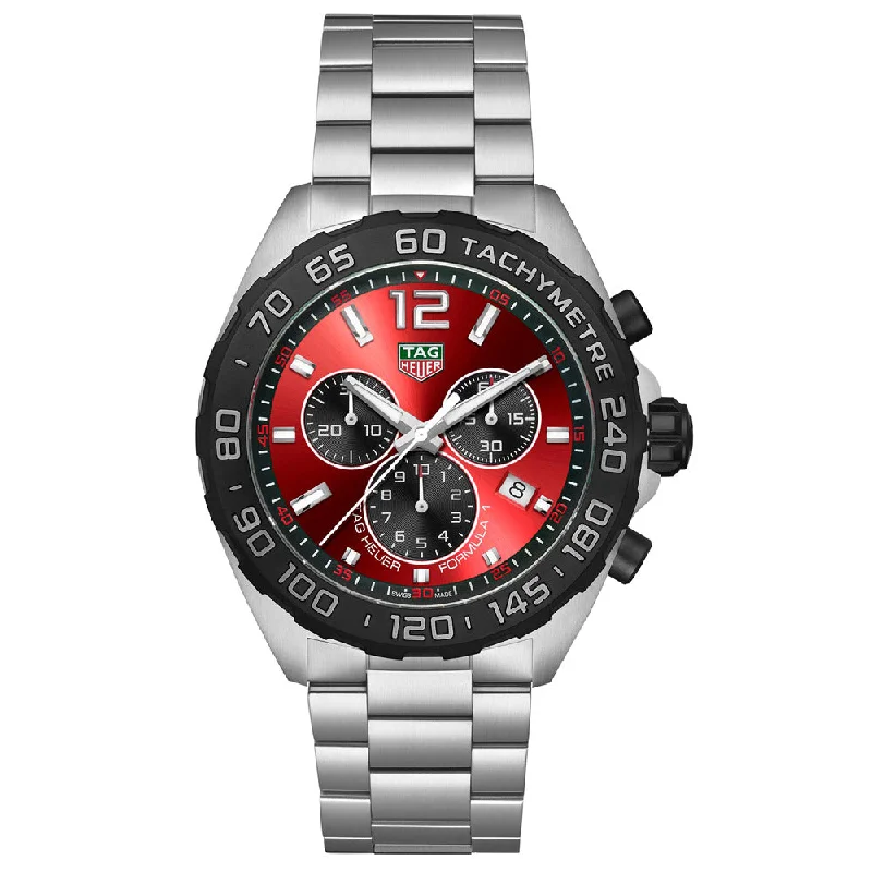 Women's Chronograph Watches for Retro Charm-TAG Heuer Formula 1 43mm Red Dial Quartz Chronograph Gents Watch CAZ101AN.BA0842