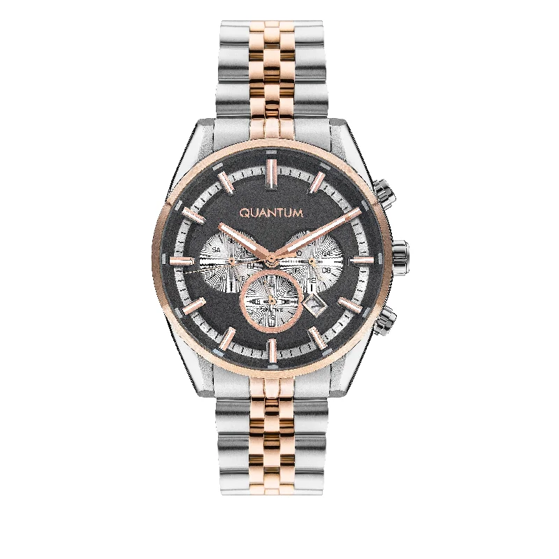 Men's Chronograph Watches with Limited Edition-Quantum Men's Rose Gold Dual Time Gun Dial Watch – PWG987.550